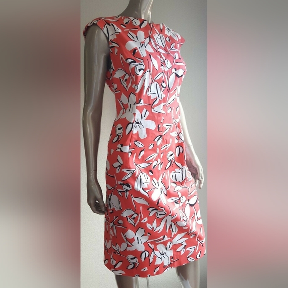 $2,400 NEW OSCAR DE LA RENTA STUNNING CORAL RED FLORAL RUNWAY BOW BAG DRESS 12 - Picture 4 of 10